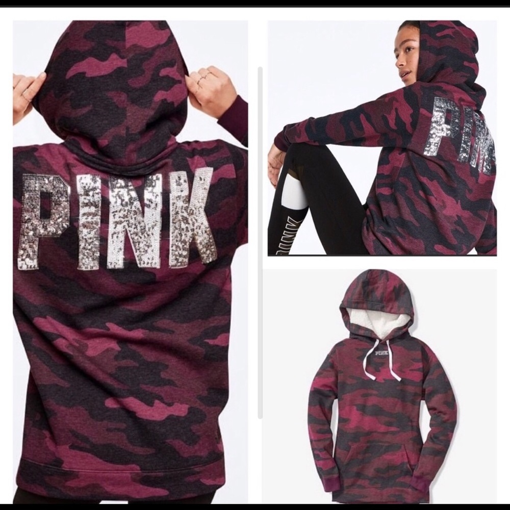 Victoria secret pink bling camo sherpa hoodie
